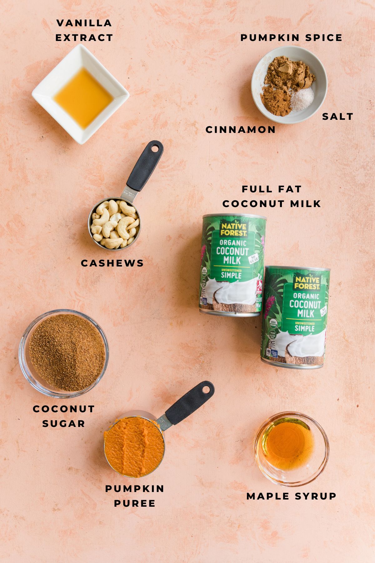 Ingredients measured out for vegan pumpkin ice cream recipe.