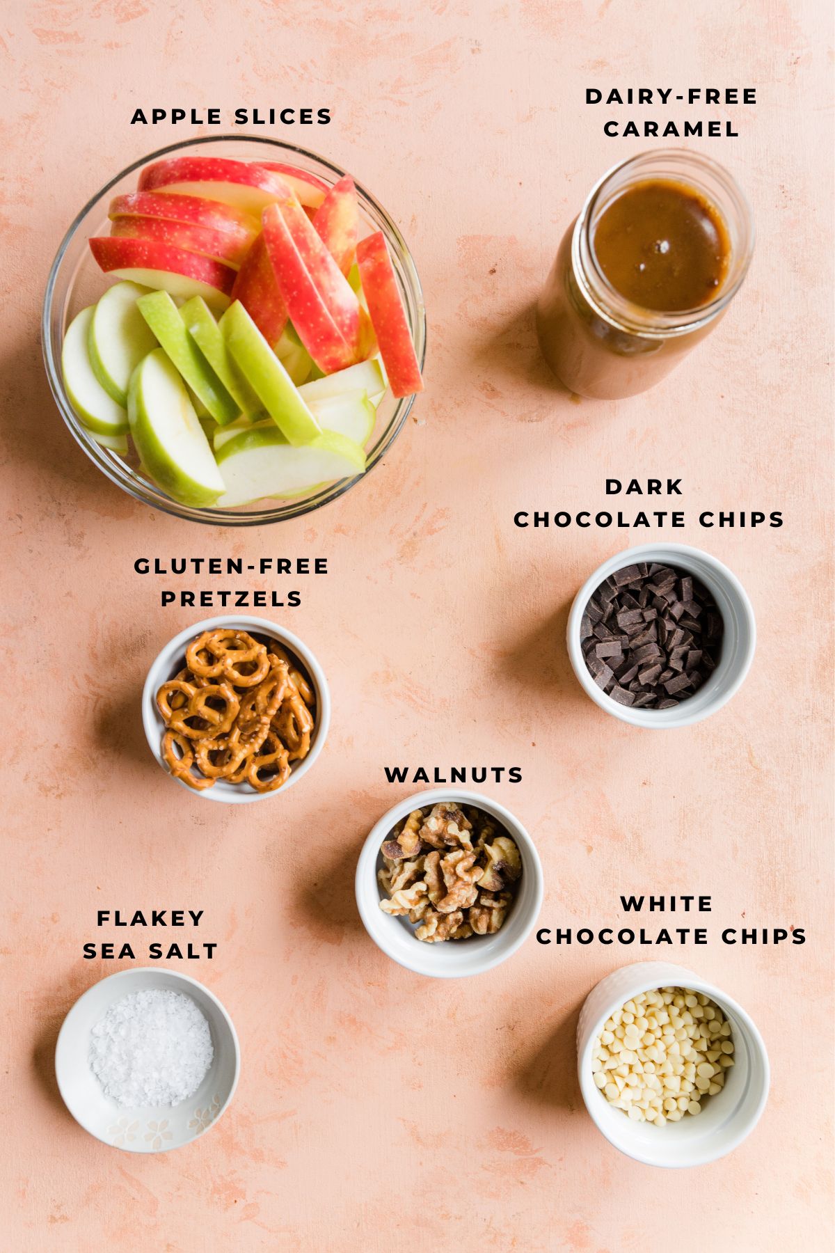 Ingredients measured out for sheet pan caramel apples.