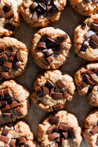Almond flour cookies with chocolate chips on top.