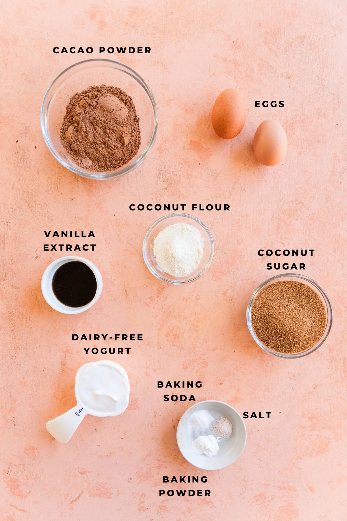 Ingredients measured out for gluten free dairy free chocolate cupcakes.
